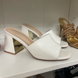 Windsor White and Gold Block Heel Mules